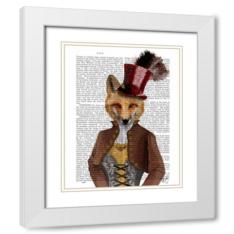 Vivienne Steampunk Fox White Modern Wood Framed Art Print with Double Matting by Fab Funky