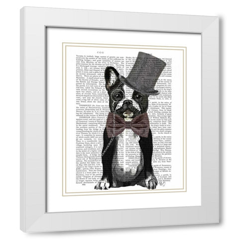 Monsieur Bulldog White Modern Wood Framed Art Print with Double Matting by Fab Funky