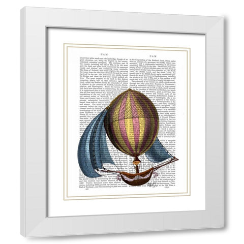 AirShip with Blue Sails White Modern Wood Framed Art Print with Double Matting by Fab Funky