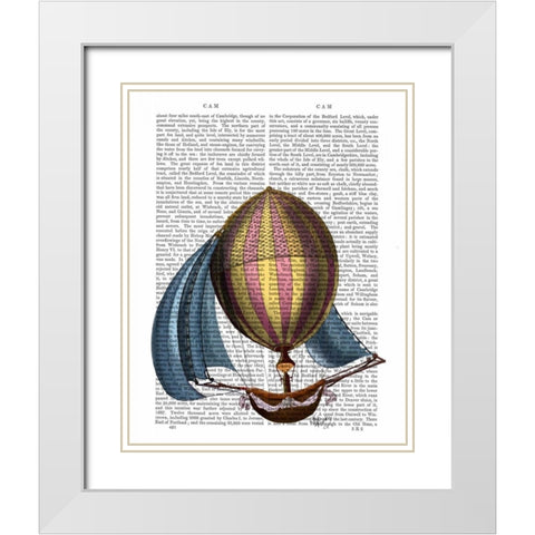 AirShip with Blue Sails White Modern Wood Framed Art Print with Double Matting by Fab Funky