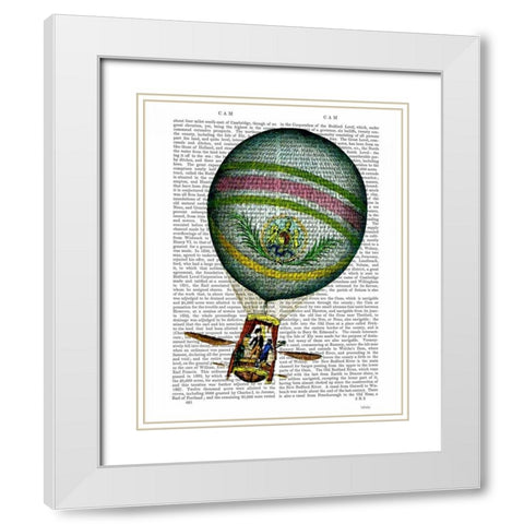 Light Blue Hot Air Balloon White Modern Wood Framed Art Print with Double Matting by Fab Funky