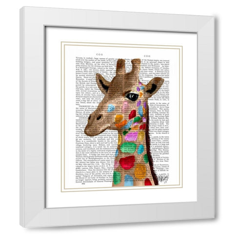 Multicoloured Giraffe White Modern Wood Framed Art Print with Double Matting by Fab Funky