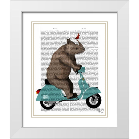 Rhino on Moped White Modern Wood Framed Art Print with Double Matting by Fab Funky