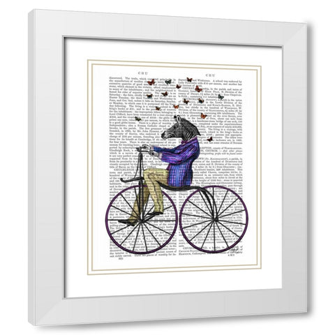Zebra On Bicycle White Modern Wood Framed Art Print with Double Matting by Fab Funky