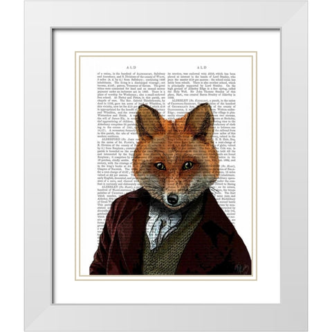 Fox Portrait 2 White Modern Wood Framed Art Print with Double Matting by Fab Funky