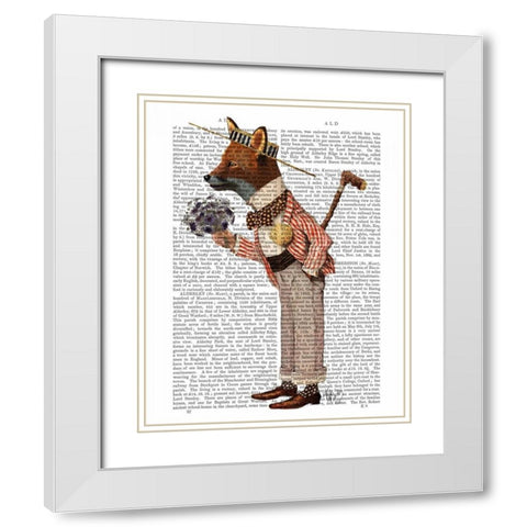 Fox in Boater White Modern Wood Framed Art Print with Double Matting by Fab Funky