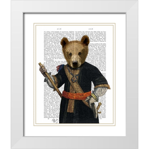 Bear in Blue Robes White Modern Wood Framed Art Print with Double Matting by Fab Funky