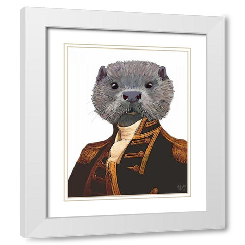 Captain Otter White Modern Wood Framed Art Print with Double Matting by Fab Funky