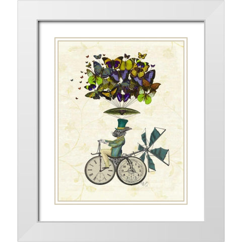 Time Flies Rabbit White Modern Wood Framed Art Print with Double Matting by Fab Funky