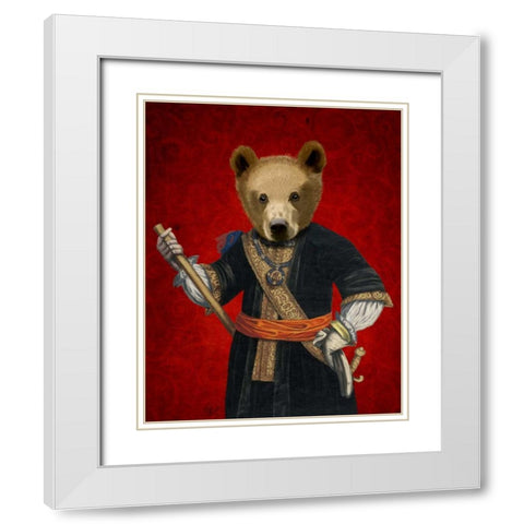 Bear in Blue Robes White Modern Wood Framed Art Print with Double Matting by Fab Funky