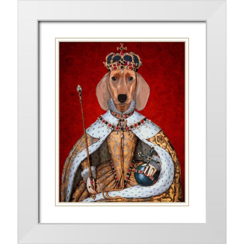 Dachshund Queen White Modern Wood Framed Art Print with Double Matting by Fab Funky