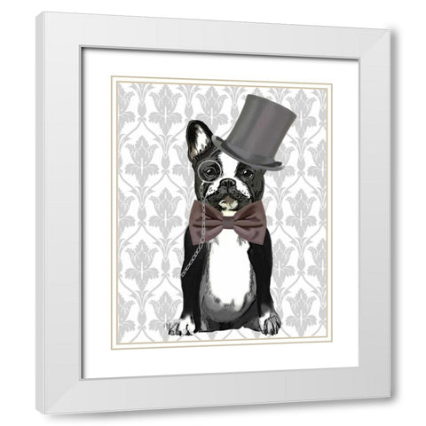 Monsieur Bulldog White Modern Wood Framed Art Print with Double Matting by Fab Funky