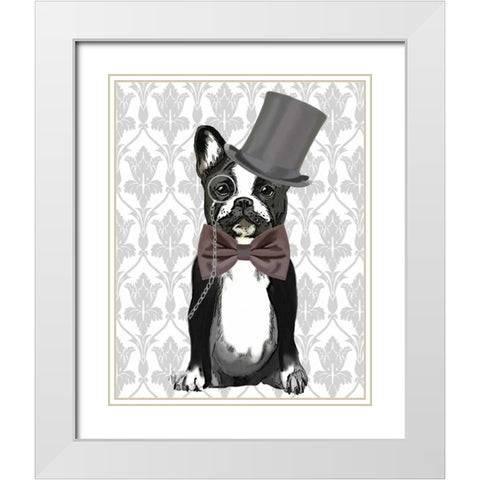 Monsieur Bulldog White Modern Wood Framed Art Print with Double Matting by Fab Funky