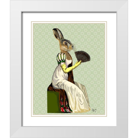 Miss Hare White Modern Wood Framed Art Print with Double Matting by Fab Funky