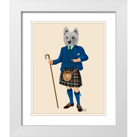 West Highland Terrier in Kilt White Modern Wood Framed Art Print with Double Matting by Fab Funky