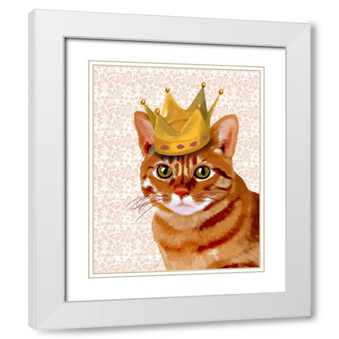 Ginger Cat with Crown Portrait White Modern Wood Framed Art Print with Double Matting by Fab Funky
