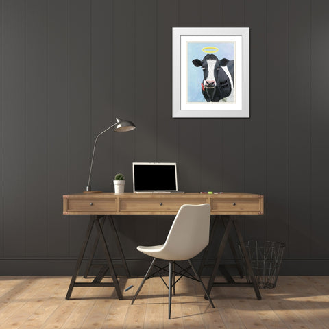 Holy Cow White Modern Wood Framed Art Print with Double Matting by Fab Funky