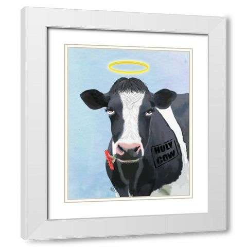 Holy Cow White Modern Wood Framed Art Print with Double Matting by Fab Funky
