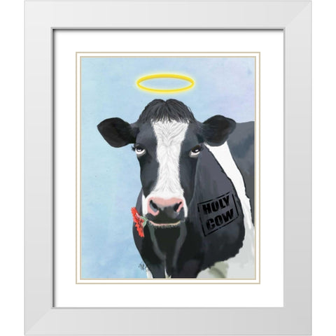 Holy Cow White Modern Wood Framed Art Print with Double Matting by Fab Funky