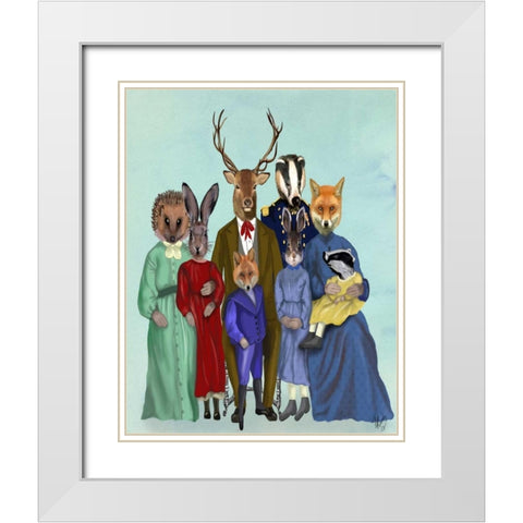 Woodland Family White Modern Wood Framed Art Print with Double Matting by Fab Funky