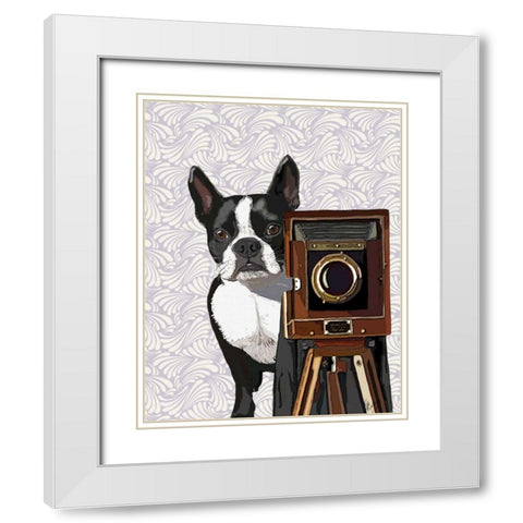 Boston Terrier Photographer White Modern Wood Framed Art Print with Double Matting by Fab Funky