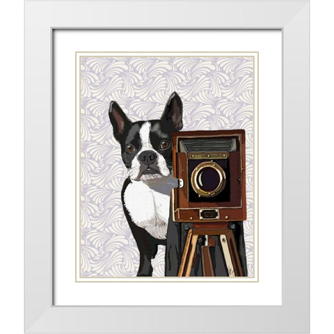 Boston Terrier Photographer White Modern Wood Framed Art Print with Double Matting by Fab Funky
