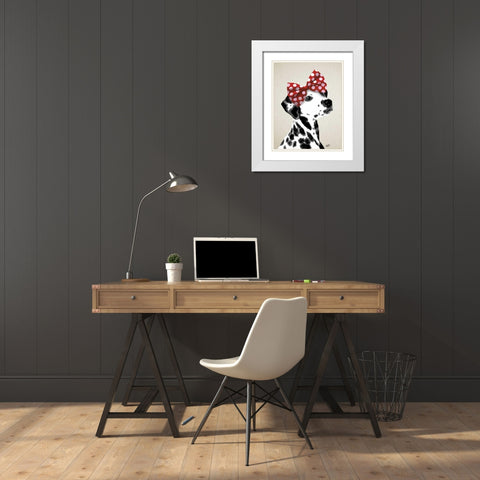 Dalmatian With Red Bow White Modern Wood Framed Art Print with Double Matting by Fab Funky