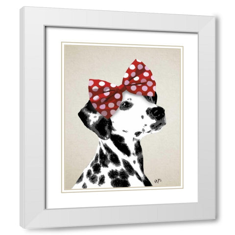 Dalmatian With Red Bow White Modern Wood Framed Art Print with Double Matting by Fab Funky