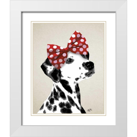 Dalmatian With Red Bow White Modern Wood Framed Art Print with Double Matting by Fab Funky