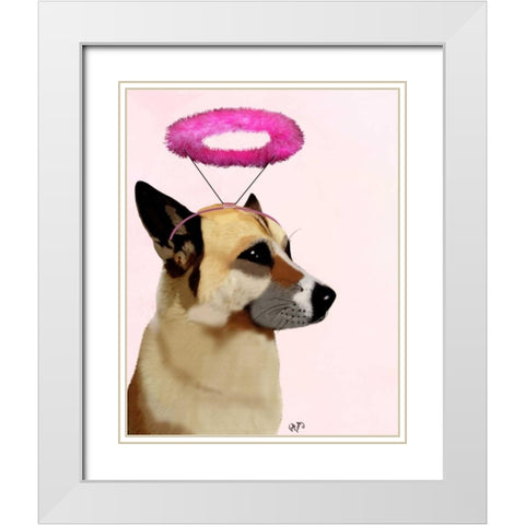 Dog with Pink Halo White Modern Wood Framed Art Print with Double Matting by Fab Funky
