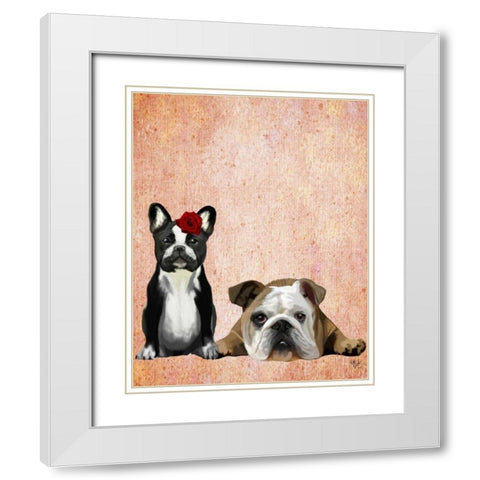 French Bulldog and English Bulldog White Modern Wood Framed Art Print with Double Matting by Fab Funky