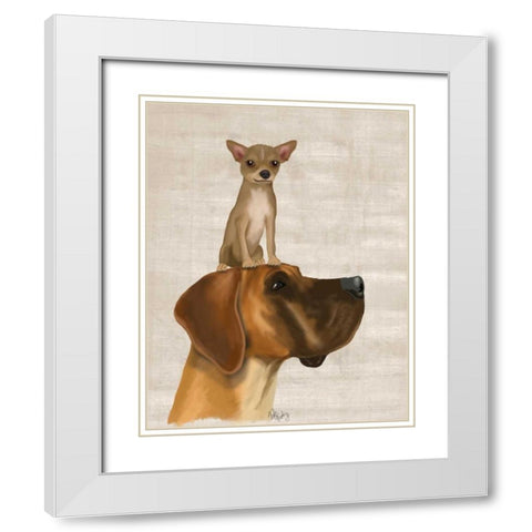 Great Dane and Chihuahua White Modern Wood Framed Art Print with Double Matting by Fab Funky