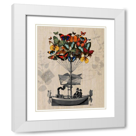 Butterfly Airship White Modern Wood Framed Art Print with Double Matting by Fab Funky