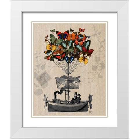 Butterfly Airship White Modern Wood Framed Art Print with Double Matting by Fab Funky