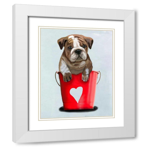 Bulldog Bucket Of Love Red White Modern Wood Framed Art Print with Double Matting by Fab Funky