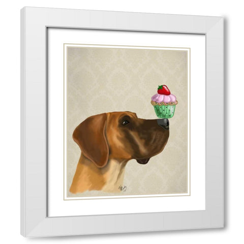 Great Dane and Cupcake White Modern Wood Framed Art Print with Double Matting by Fab Funky