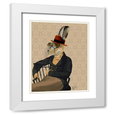 Horatio Hare on Chair White Modern Wood Framed Art Print with Double Matting by Fab Funky