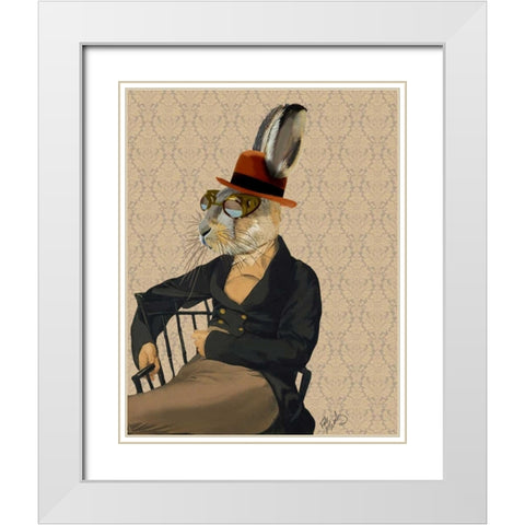 Horatio Hare on Chair White Modern Wood Framed Art Print with Double Matting by Fab Funky