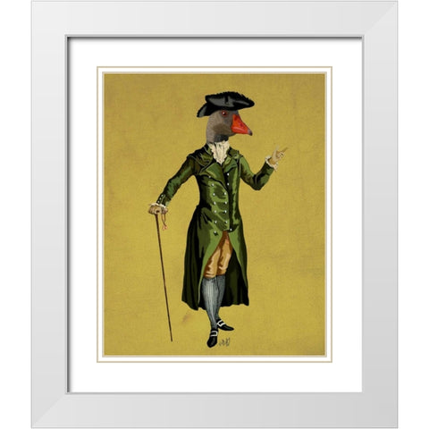 Goose in Green Regency Coat White Modern Wood Framed Art Print with Double Matting by Fab Funky
