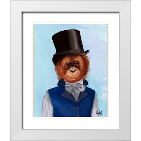 Orangutan in Top Hat White Modern Wood Framed Art Print with Double Matting by Fab Funky