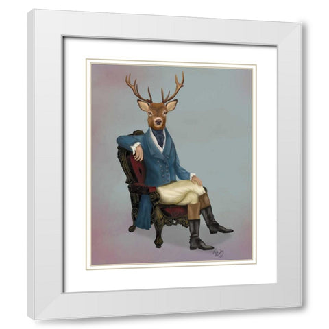 Distinguished Deer Full White Modern Wood Framed Art Print with Double Matting by Fab Funky
