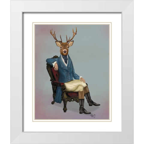 Distinguished Deer Full White Modern Wood Framed Art Print with Double Matting by Fab Funky