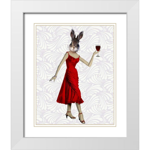 Rabbit in Red Dress White Modern Wood Framed Art Print with Double Matting by Fab Funky