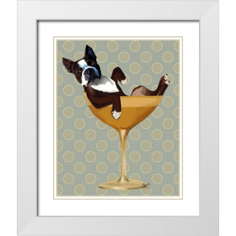 Boston Terrier in Cocktail Glass White Modern Wood Framed Art Print with Double Matting by Fab Funky
