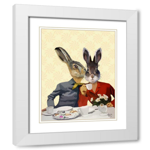 Ladies Gossiping White Modern Wood Framed Art Print with Double Matting by Fab Funky