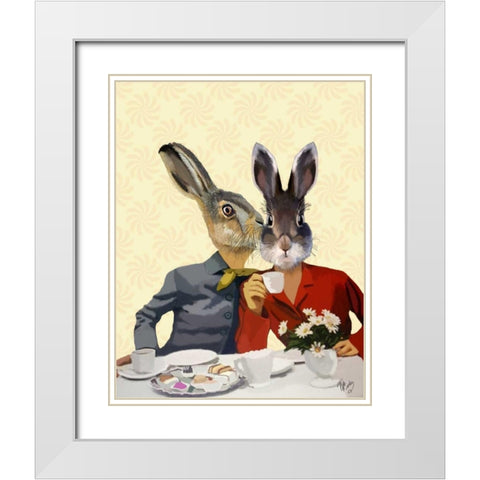 Ladies Gossiping White Modern Wood Framed Art Print with Double Matting by Fab Funky