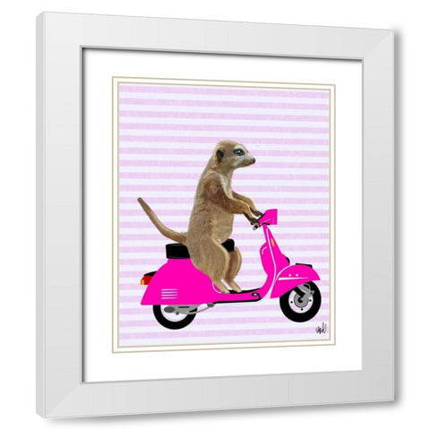 Meerkat on Pink Moped White Modern Wood Framed Art Print with Double Matting by Fab Funky