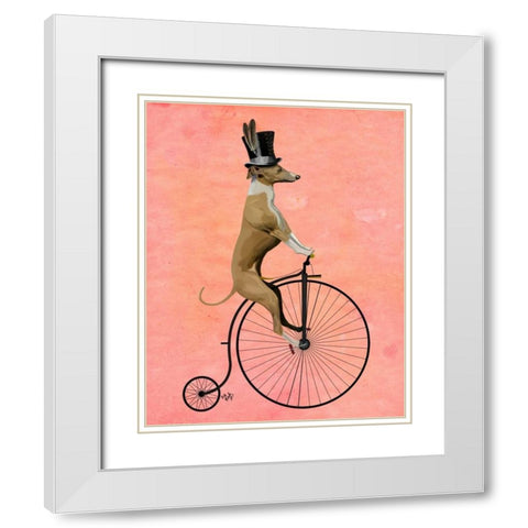 Greyhound on Black Penny Farthing White Modern Wood Framed Art Print with Double Matting by Fab Funky