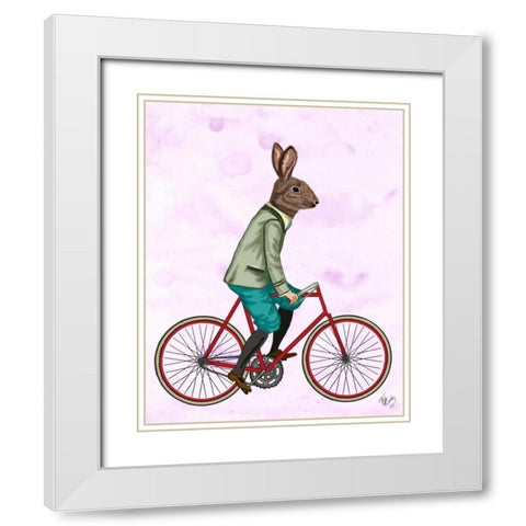 Rabbit On Bike White Modern Wood Framed Art Print with Double Matting by Fab Funky