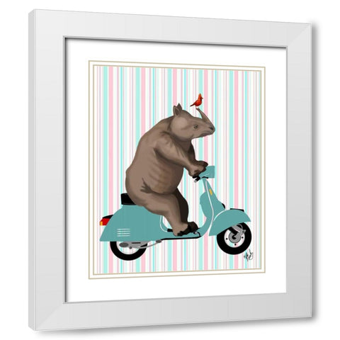 Rhino on Moped White Modern Wood Framed Art Print with Double Matting by Fab Funky